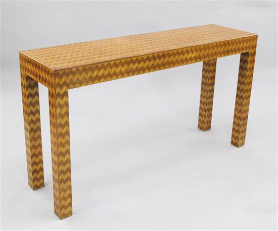 An unusual parquetry inlaid Continental rectangular side table, W.4ft 3in. D.1ft 2in. H.2ft 4in.